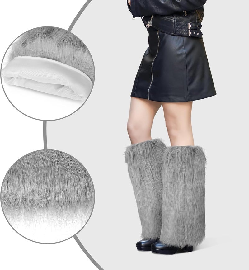 XEPST Faux Fur Fuzzy Leg Warmers Furry Boot Covers for Women, Warm Fuzzy Boot Cuff Boot Sleeves Leg Warmers for Party Costume - Image 3